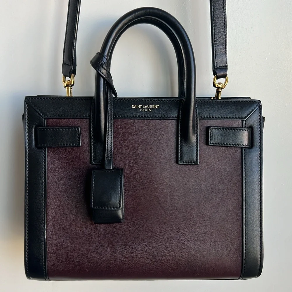 SAINT LAURENT SMALL SAC DE JOUR LEATHER TOTE BAG IN UMBER,NERO - Picture 13 of 16